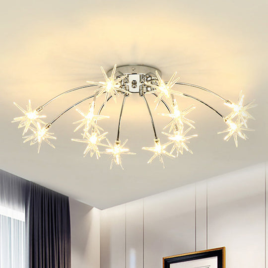 Contemporary Metal Semi Flush Mount Firework-Shaped Ceiling Light with LED Lights - Chrome/Gold Finish - 12/15/21 Lights