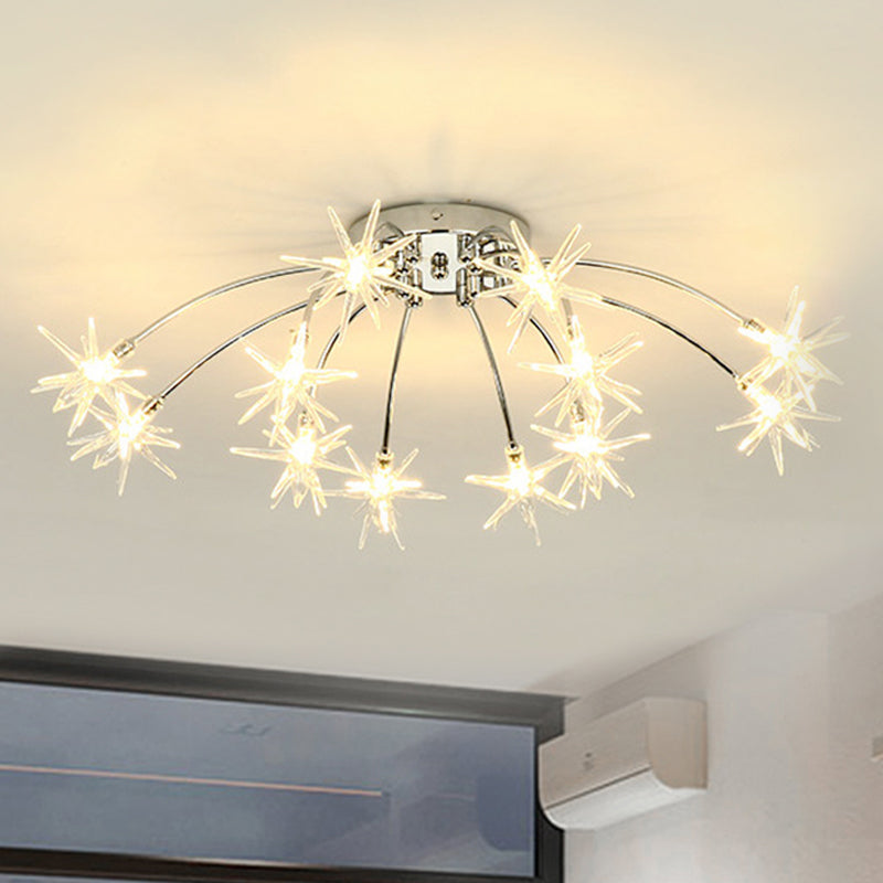 Contemporary Metal Semi Flush Mount Firework-Shaped Ceiling Light with LED Lights - Chrome/Gold Finish - 12/15/21 Lights