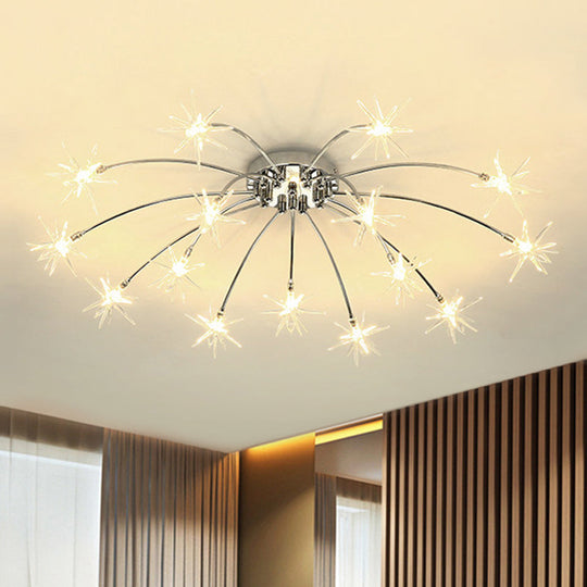 Contemporary Metal Semi Flush Mount Firework-Shaped Ceiling Light with LED Lights - Chrome/Gold Finish - 12/15/21 Lights