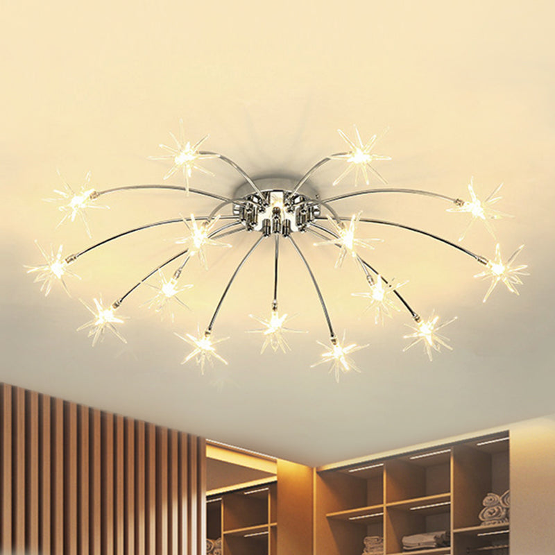 Contemporary Metal Semi Flush Mount Firework-Shaped Ceiling Light with LED Lights - Chrome/Gold Finish - 12/15/21 Lights