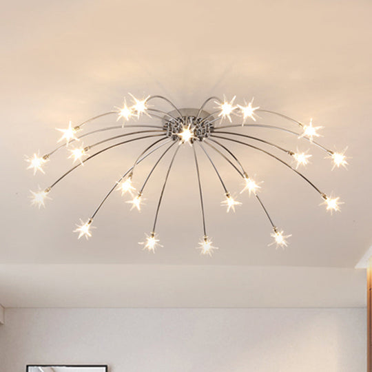 Contemporary Metal Semi Flush Mount Firework-Shaped Ceiling Light with LED Lights - Chrome/Gold Finish - 12/15/21 Lights