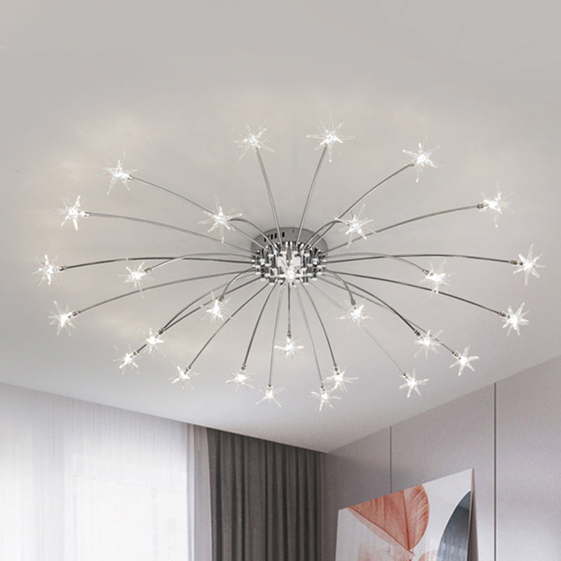 Contemporary Metal Semi Flush Mount Firework-Shaped Ceiling Light with LED Lights - Chrome/Gold Finish - 12/15/21 Lights