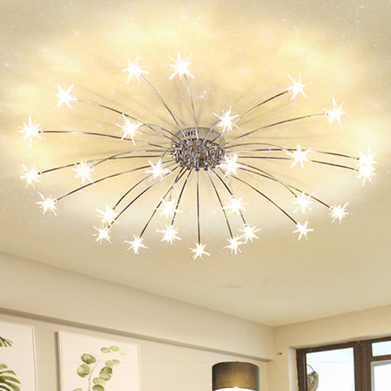 Contemporary Metal Semi Flush Mount Firework-Shaped Ceiling Light with LED Lights - Chrome/Gold Finish - 12/15/21 Lights