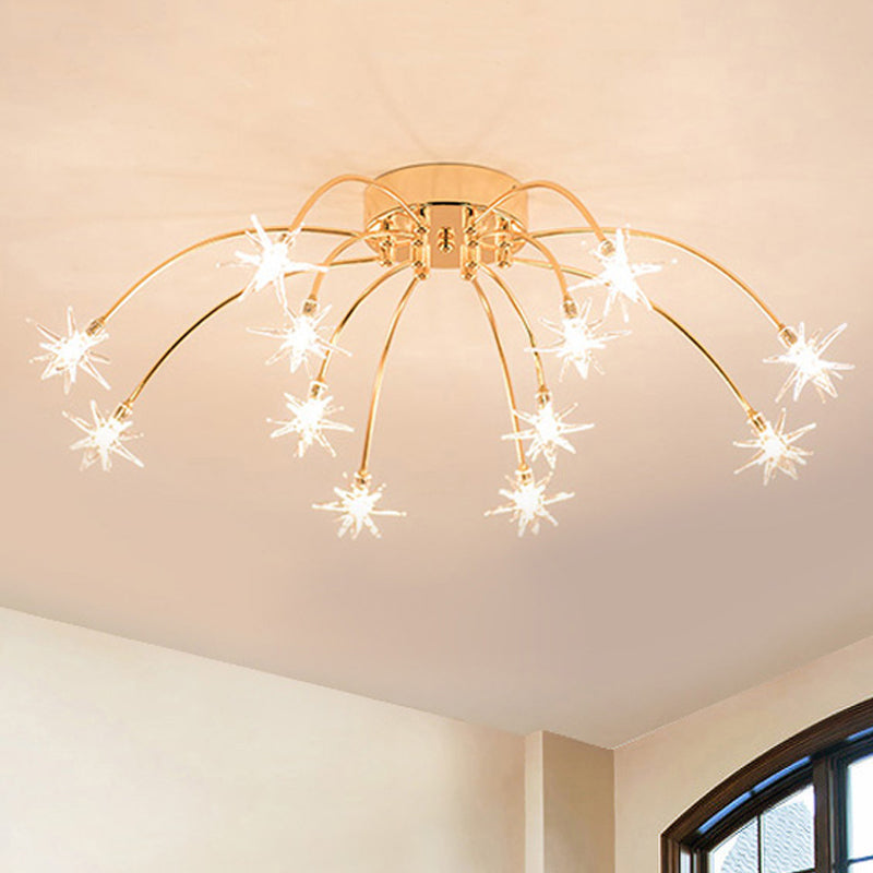 Contemporary Metal Semi Flush Mount Firework-Shaped Ceiling Light with LED Lights - Chrome/Gold Finish - 12/15/21 Lights