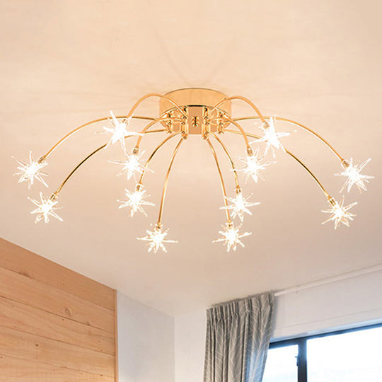 Contemporary Metal Semi Flush Mount Firework-Shaped Ceiling Light with LED Lights - Chrome/Gold Finish - 12/15/21 Lights