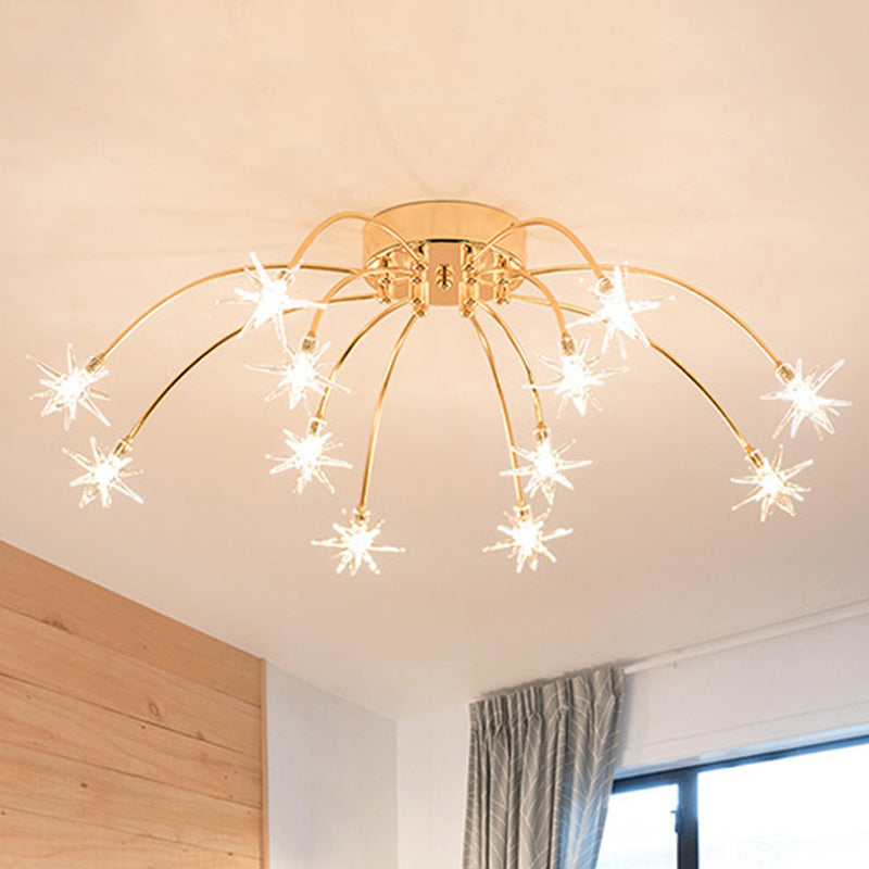 Contemporary Metal Semi Flush Mount Firework-Shaped Ceiling Light With Led Lights - Chrome/Gold