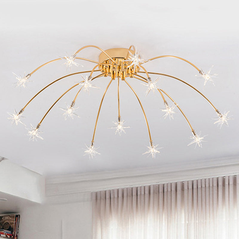 Contemporary Metal Semi Flush Mount Firework-Shaped Ceiling Light with LED Lights - Chrome/Gold Finish - 12/15/21 Lights