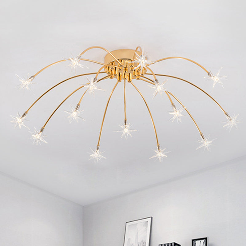 Contemporary Metal Semi Flush Mount Firework-Shaped Ceiling Light with LED Lights - Chrome/Gold Finish - 12/15/21 Lights