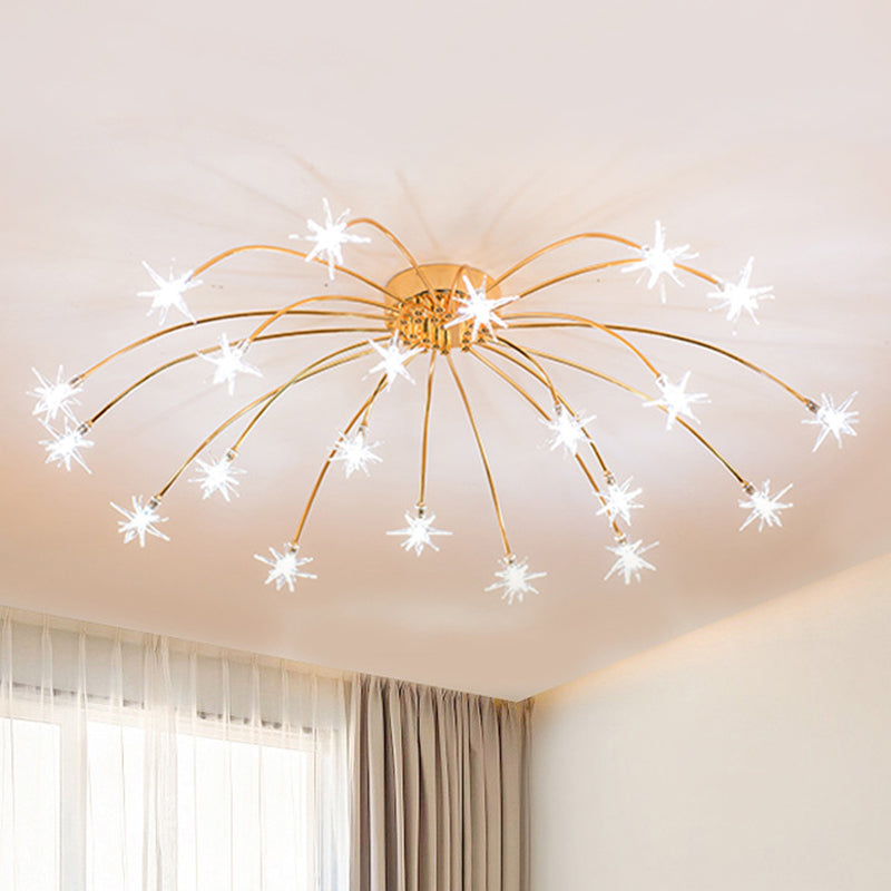 Contemporary Metal Semi Flush Mount Firework-Shaped Ceiling Light with LED Lights - Chrome/Gold Finish - 12/15/21 Lights