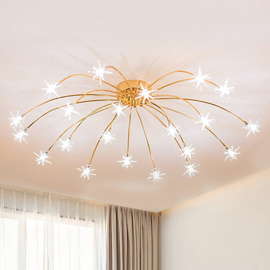 Contemporary Metal Semi Flush Mount Firework-Shaped Ceiling Light With Led Lights - Chrome/Gold