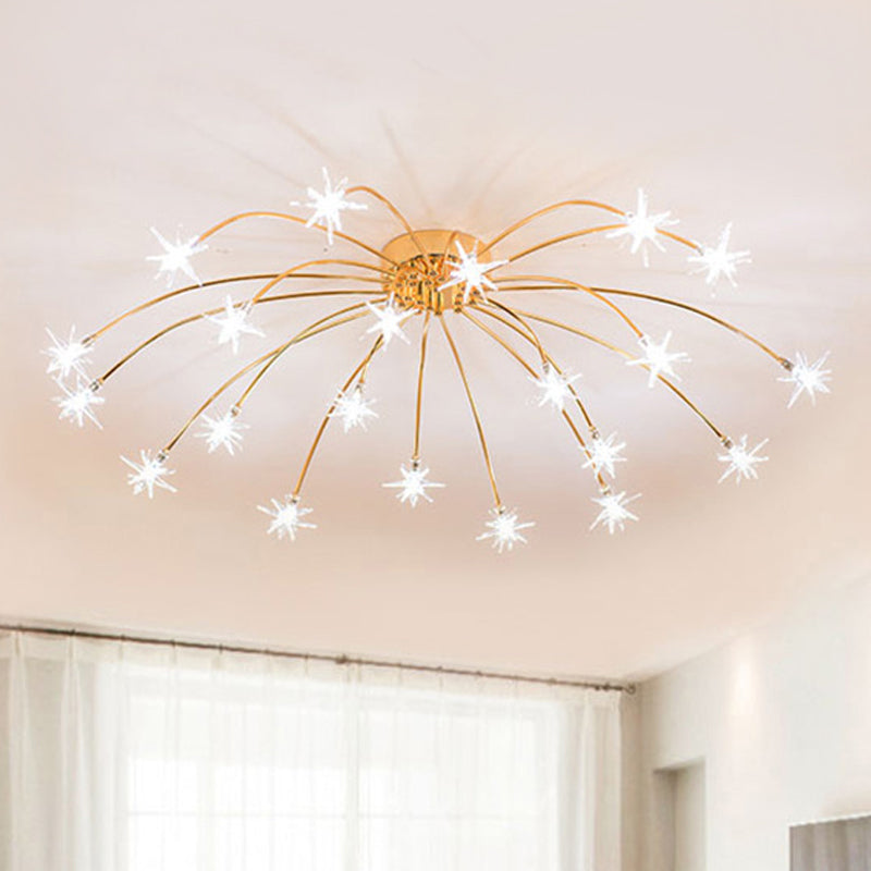 Contemporary Metal Semi Flush Mount Firework-Shaped Ceiling Light with LED Lights - Chrome/Gold Finish - 12/15/21 Lights