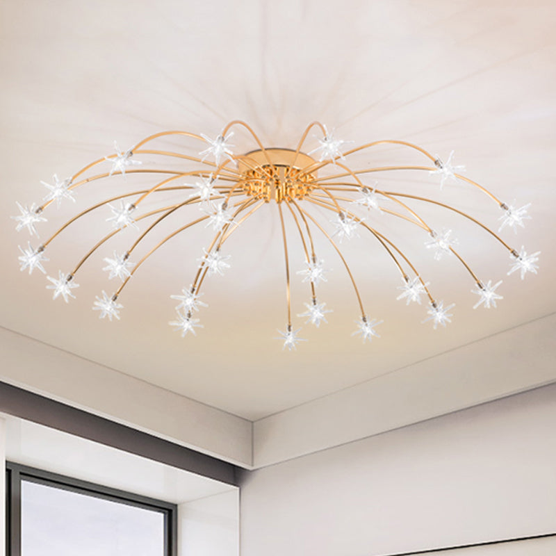 Contemporary Metal Semi Flush Mount Firework-Shaped Ceiling Light with LED Lights - Chrome/Gold Finish - 12/15/21 Lights