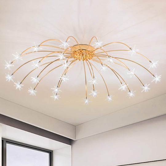 Contemporary Metal Semi Flush Mount Firework-Shaped Ceiling Light With Led Lights - Chrome/Gold