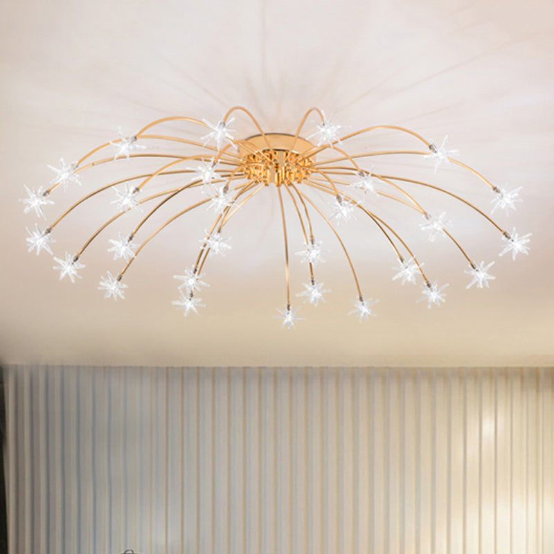 Contemporary Metal Semi Flush Mount Firework-Shaped Ceiling Light with LED Lights - Chrome/Gold Finish - 12/15/21 Lights