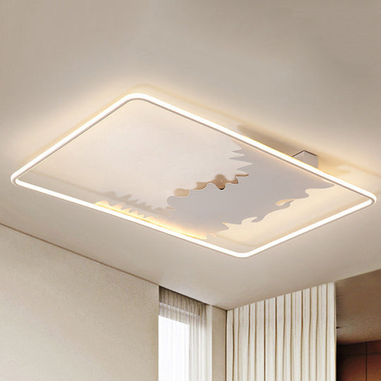 Art Deco Oblong Led Ceiling Flush Light In White/Warm 34.5/39 Wide