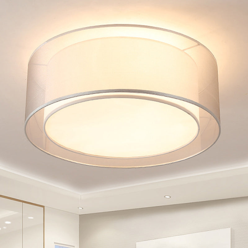 Modernist 4-Light Fabric Flush Mount For Bedroom - 18/19.5 Wide Drum Silver/Coffee Light Fixture