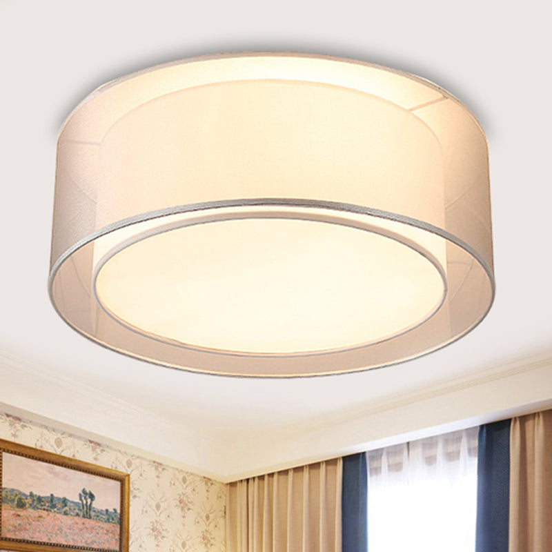 Modernist 4-Light Fabric Flush Mount For Bedroom - 18/19.5 Wide Drum Silver/Coffee Light Fixture