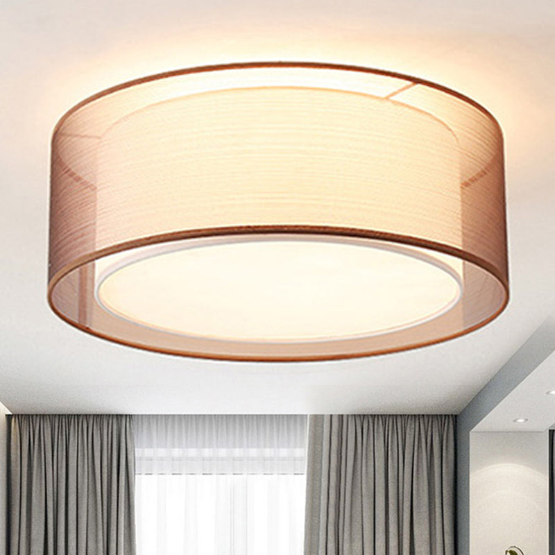 Modernist 4-Light Fabric Flush Mount For Bedroom - 18/19.5 Wide Drum Silver/Coffee Light Fixture