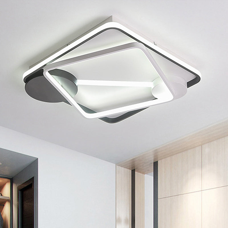 Modern Led Metal Semi Flush Mount Lamp - 16/19.5/35.5 Wide Black And White Square/Rectangle Design