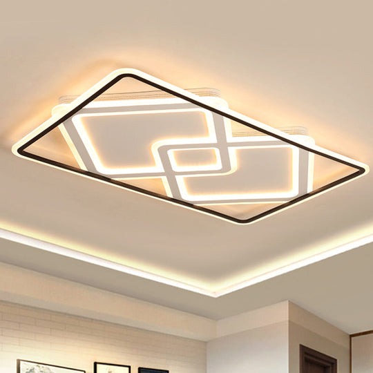 Sleek Metal Led Ceiling Lamp: Rectangular Flush Lighting For Living Room In White/Warm Light 31.5/39