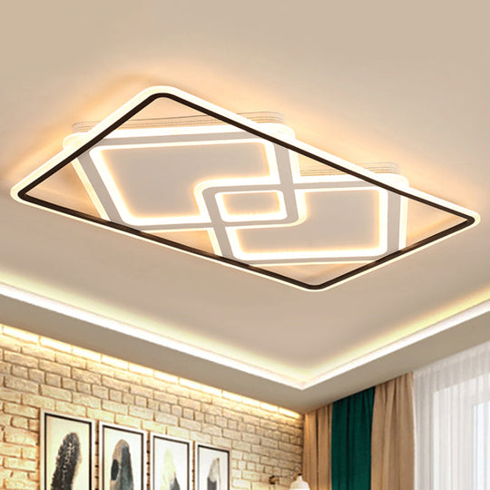 Sleek Metal Led Ceiling Lamp: Rectangular Flush Lighting For Living Room In White/Warm Light 31.5/39