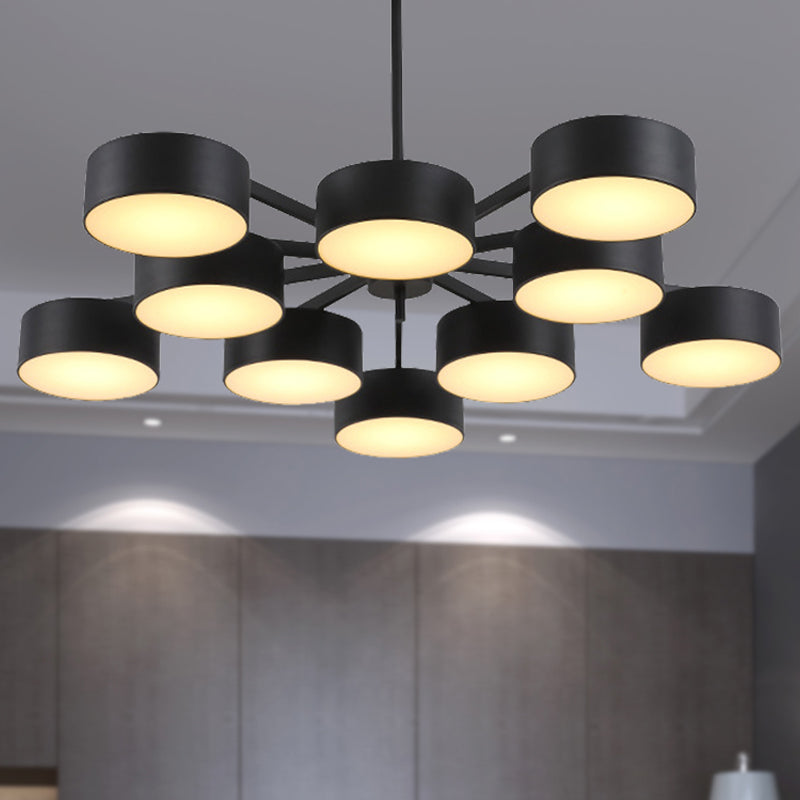 Post Modern Metal Drum Pendant Light - Black/Gold Chandelier For Living Room 3/5/6/10 Lights