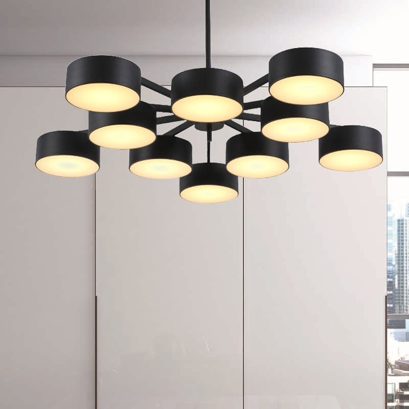 Post Modern Metal Drum Pendant Light - Black/Gold Chandelier For Living Room 3/5/6/10 Lights