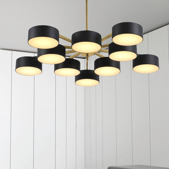 Post Modern Metal Drum Pendant Light - Black/Gold Chandelier For Living Room 3/5/6/10 Lights