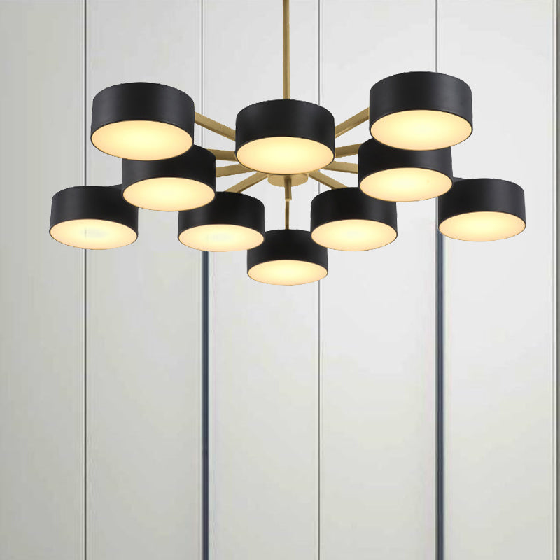 Post Modern Metal Drum Pendant Light - Black/Gold Chandelier For Living Room 3/5/6/10 Lights