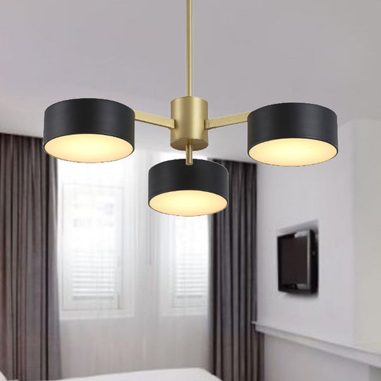 Post Modern Metal Drum Pendant Light - Black/Gold Chandelier For Living Room 3/5/6/10 Lights