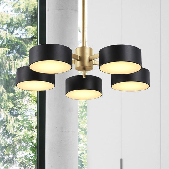 Post Modern Metal Drum Pendant Light - Black/Gold Chandelier For Living Room 3/5/6/10 Lights