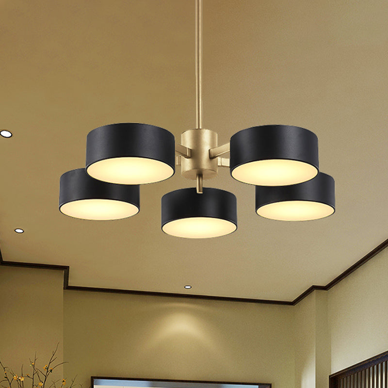 Post Modern Metal Drum Pendant Light - Black/Gold Chandelier For Living Room 3/5/6/10 Lights