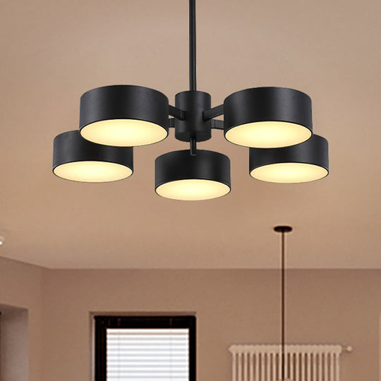 Post Modern Metal Drum Pendant Light - Black/Gold Chandelier For Living Room 3/5/6/10 Lights