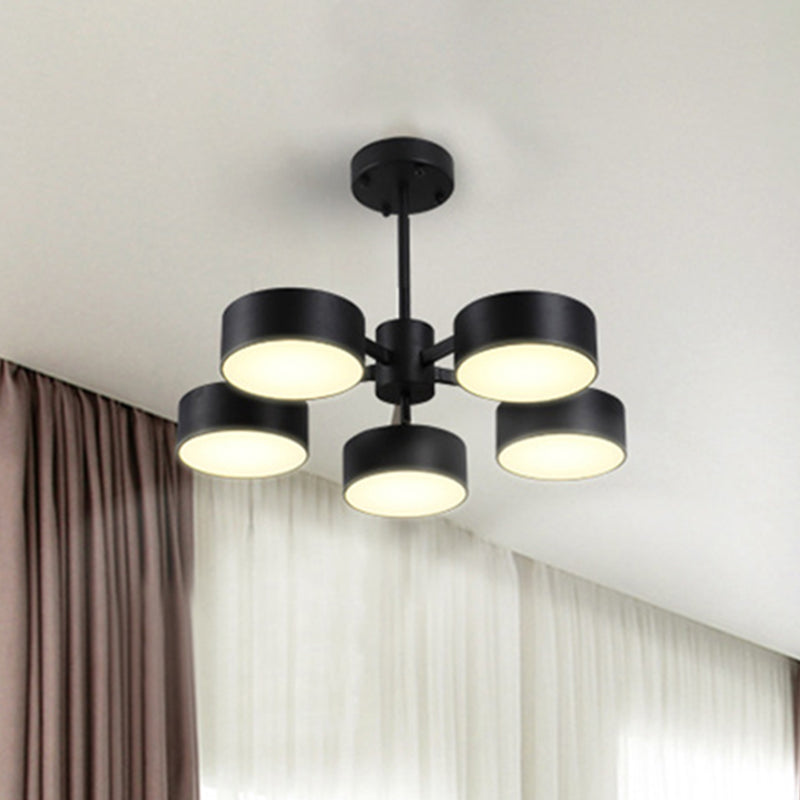 Post Modern Metal Drum Pendant Light - Black/Gold Chandelier For Living Room 3/5/6/10 Lights