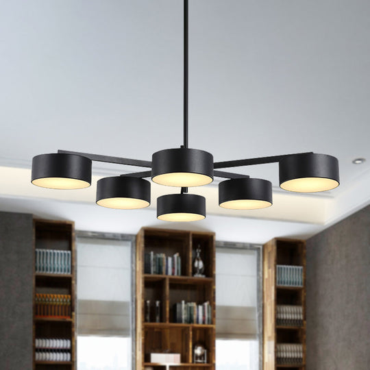 Post Modern Metal Drum Pendant Light - Black/Gold Chandelier For Living Room 3/5/6/10 Lights