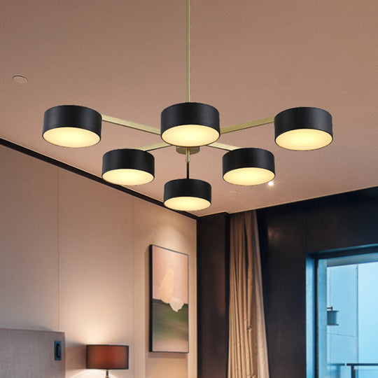 Post Modern Metal Drum Pendant Light - Black/Gold Chandelier For Living Room 3/5/6/10 Lights