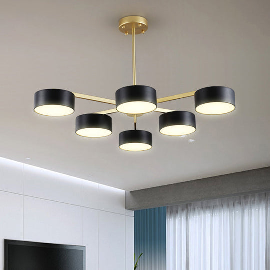 Post Modern Metal Drum Pendant Light - Black/Gold Chandelier For Living Room 3/5/6/10 Lights