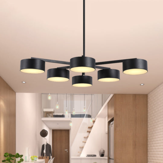 Post Modern Metal Drum Pendant Light - Black/Gold Chandelier For Living Room 3/5/6/10 Lights