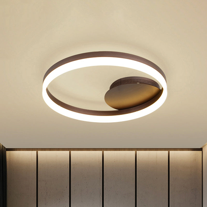 Sleek Acrylic LED Semi Flush Light: Circle Design for Coffee Ceiling, Warm/White/Natural Light, 12"/16"/19.5" Wide