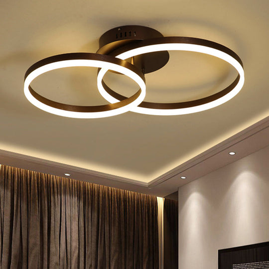 Sleek Acrylic LED Semi Flush Light: Circle Design for Coffee Ceiling, Warm/White/Natural Light, 12"/16"/19.5" Wide