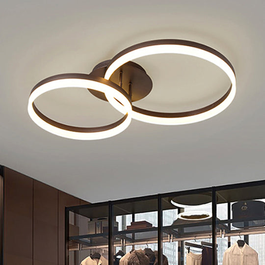 Sleek Acrylic LED Semi Flush Light: Circle Design for Coffee Ceiling, Warm/White/Natural Light, 12"/16"/19.5" Wide