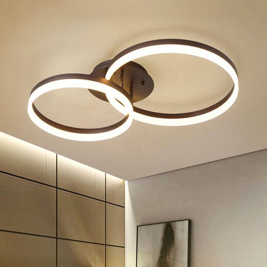 Sleek Acrylic LED Semi Flush Light: Circle Design for Coffee Ceiling, Warm/White/Natural Light, 12"/16"/19.5" Wide