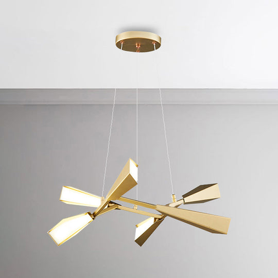 Modern Metal Rectilinear Chandelier With Quill Shade - 6/8 Lights Gold Finish Perfect For Dining