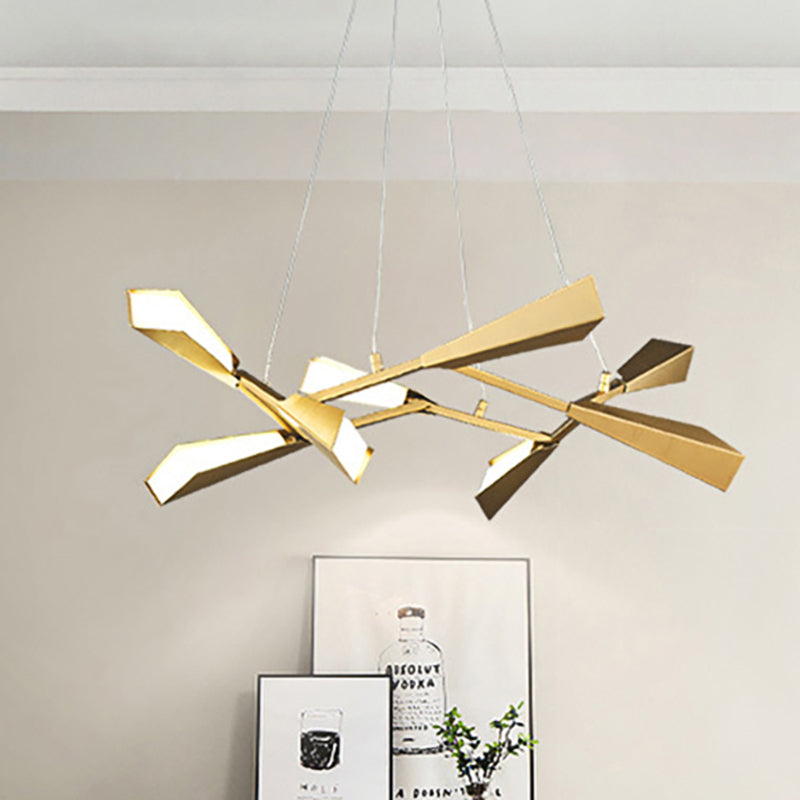 Modern Metal Rectilinear Chandelier With Quill Shade - 6/8 Lights Gold Finish Perfect For Dining