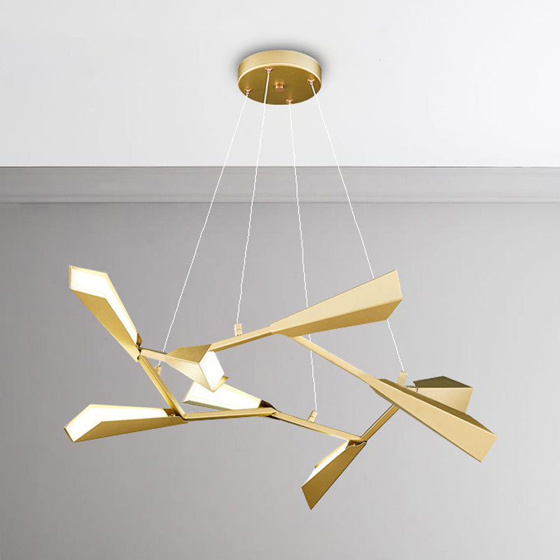 Modern Metal Rectilinear Chandelier With Quill Shade - 6/8 Lights Gold Finish Perfect For Dining