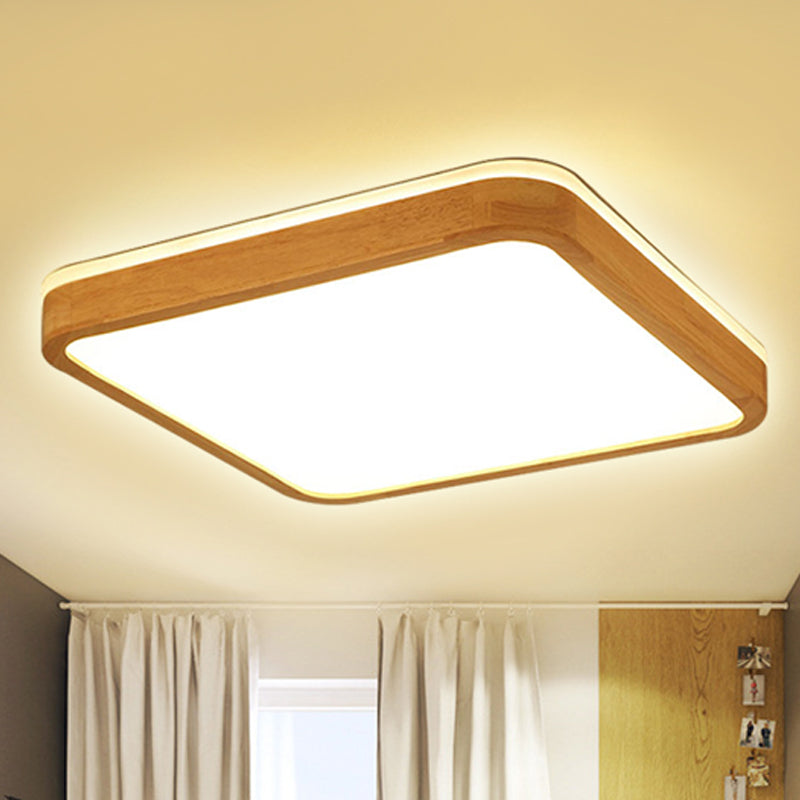 Modern Wood Flush Mount Led Lamp With Frosted Diffuser - Beige Natural Light Multiple Sizes