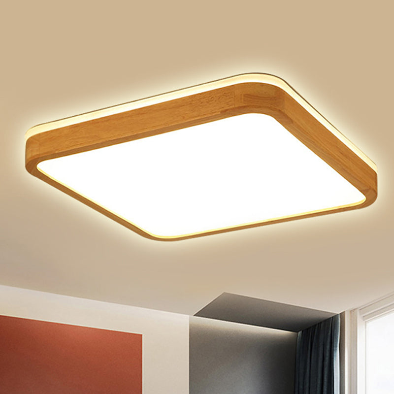 Modern Wood Flush Mount Led Lamp With Frosted Diffuser - Beige Natural Light Multiple Sizes