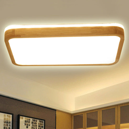 Modern Wood Flush Mount Led Lamp With Frosted Diffuser - Beige Natural Light Multiple Sizes