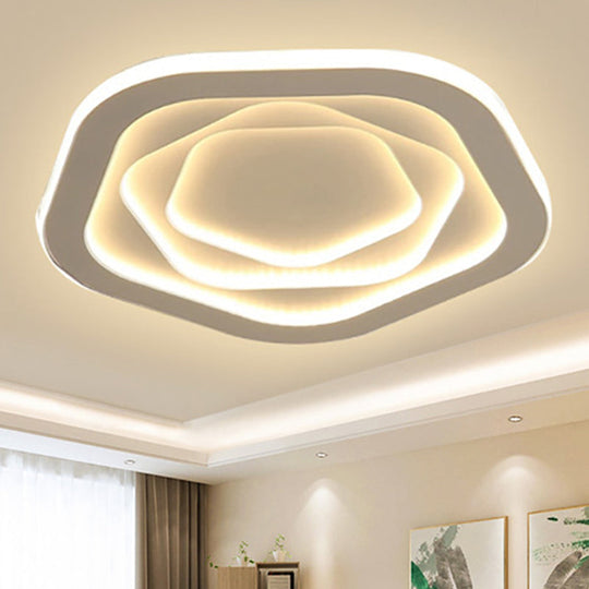 LED Acrylic White Pentagon Flush Ceiling Light - 16/19.5/23.5" with Warm/White Light