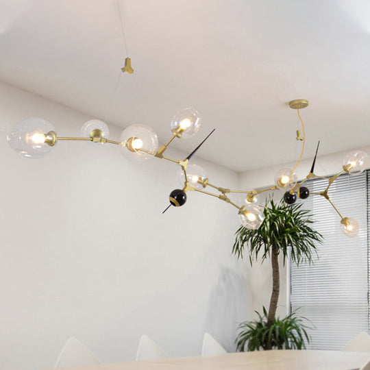 Modernist Gold Chandelier With Bubble Clear Glass Shades - 6/10 Lights Suspension Pendant